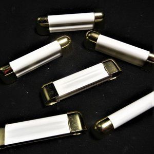 Set of 6 Cabinet Drawer Handle Pulls White WOOD Metal Caps  4"hole to hole